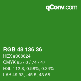 Color code: RGB 48 136 36 | qconv.com