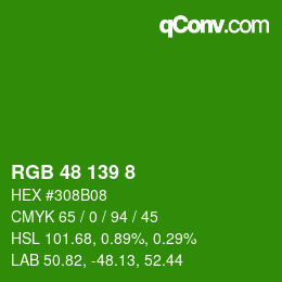 Color code: RGB 48 139 8 | qconv.com
