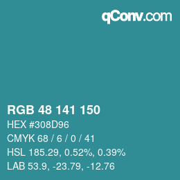 Color code: RGB 48 141 150 | qconv.com