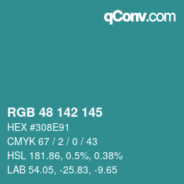 Color code: RGB 48 142 145 | qconv.com
