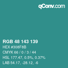 Color code: RGB 48 143 139 | qconv.com