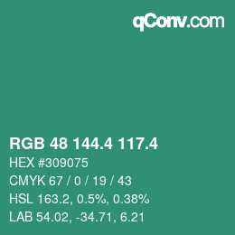 カラーコード: RGB 48 144.4 117.4 | qconv.com