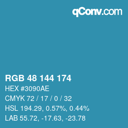 カラーコード: RGB 48 144 174 | qconv.com
