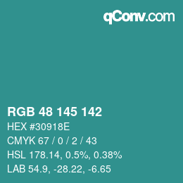 Color code: RGB 48 145 142 | qconv.com