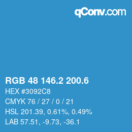 カラーコード: RGB 48 146.2 200.6 | qconv.com