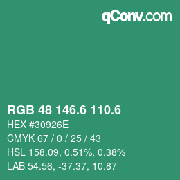 カラーコード: RGB 48 146.6 110.6 | qconv.com