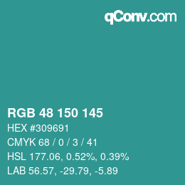 Color code: RGB 48 150 145 | qconv.com