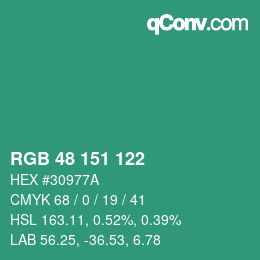 Color code: RGB 48 151 122 | qconv.com