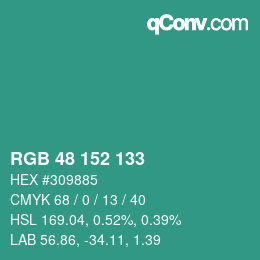 Color code: RGB 48 152 133 | qconv.com
