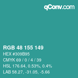 カラーコード: RGB 48 155 149 | qconv.com