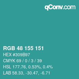カラーコード: RGB 48 155 151 | qconv.com