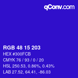 Color code: RGB 48 15 203 | qconv.com