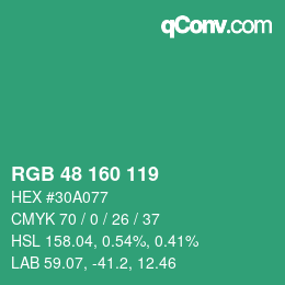 Color code: RGB 48 160 119 | qconv.com