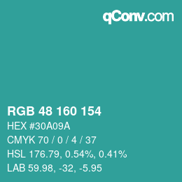 カラーコード: RGB 48 160 154 | qconv.com