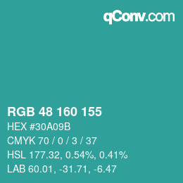 Color code: RGB 48 160 155 | qconv.com