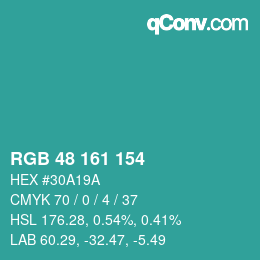 Color code: RGB 48 161 154 | qconv.com