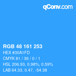 Color code: RGB 48 161 253 | qconv.com