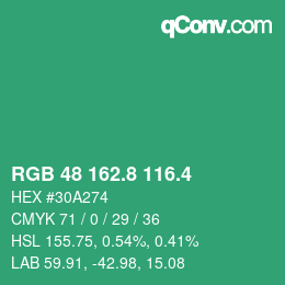 カラーコード: RGB 48 162.8 116.4 | qconv.com