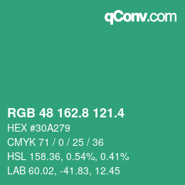 カラーコード: RGB 48 162.8 121.4 | qconv.com