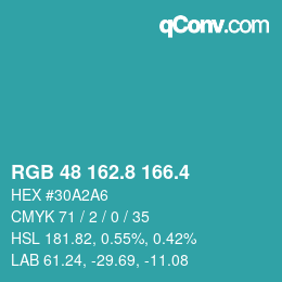 カラーコード: RGB 48 162.8 166.4 | qconv.com