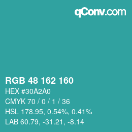 Color code: RGB 48 162 160 | qconv.com