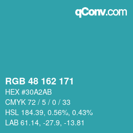 カラーコード: RGB 48 162 171 | qconv.com