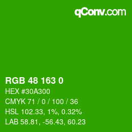 Color code: RGB 48 163 0 | qconv.com