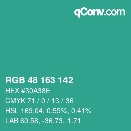 Color code: RGB 48 163 142 | qconv.com