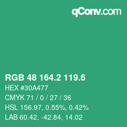 カラーコード: RGB 48 164.2 119.6 | qconv.com