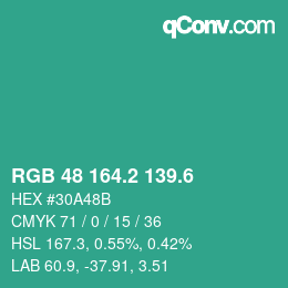 カラーコード: RGB 48 164.2 139.6 | qconv.com