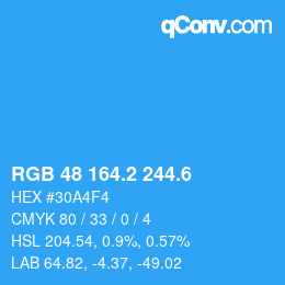 カラーコード: RGB 48 164.2 244.6 | qconv.com