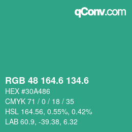 カラーコード: RGB 48 164.6 134.6 | qconv.com