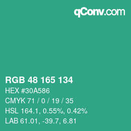 Color code: RGB 48 165 134 | qconv.com