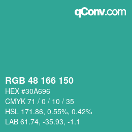 Color code: RGB 48 166 150 | qconv.com