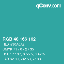 Color code: RGB 48 166 162 | qconv.com