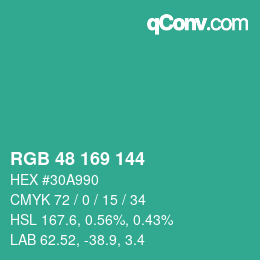 Color code: RGB 48 169 144 | qconv.com
