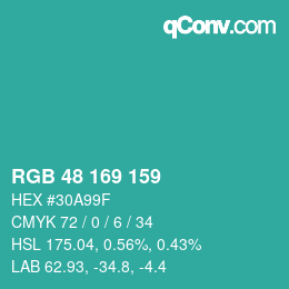 カラーコード: RGB 48 169 159 | qconv.com