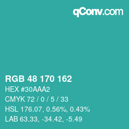 Color code: RGB 48 170 162 | qconv.com
