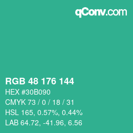 Color code: RGB 48 176 144 | qconv.com