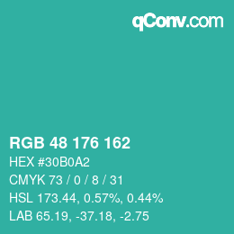 カラーコード: RGB 48 176 162 | qconv.com