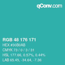 Color code: RGB 48 176 171 | qconv.com
