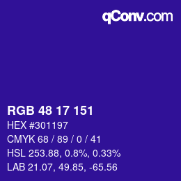 颜色代码: RGB 48 17 151 | qconv.com