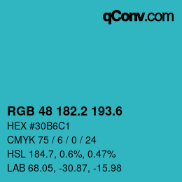 カラーコード: RGB 48 182.2 193.6 | qconv.com