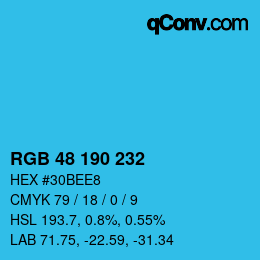 Color code: RGB 48 190 232 | qconv.com