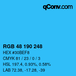 Color code: RGB 48 190 248 | qconv.com