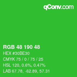 カラーコード: RGB 48 190 48 | qconv.com