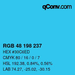 Color code: RGB 48 198 237 | qconv.com