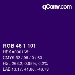 Color code: RGB 48 1 101 | qconv.com