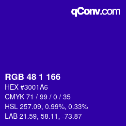 Color code: RGB 48 1 166 | qconv.com