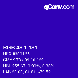 Color code: RGB 48 1 181 | qconv.com